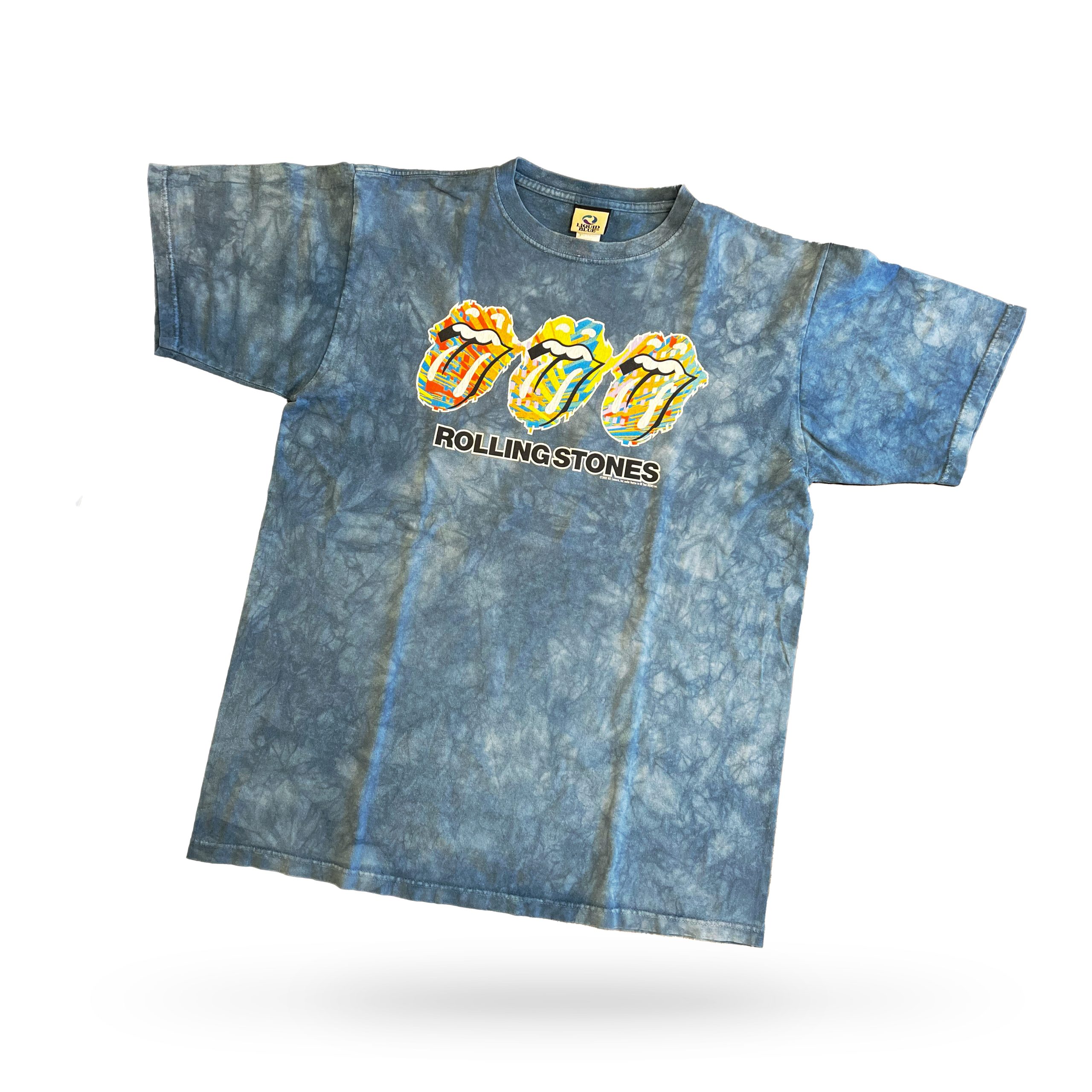 THE ROLLING STONES TIE DYE T-SHIRT LIQUID BLUE (L) TWEEDEHANDS (VINTAGE)